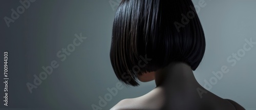  the back of a woman's head with a short, blunted, blunted, blunted hair. photo