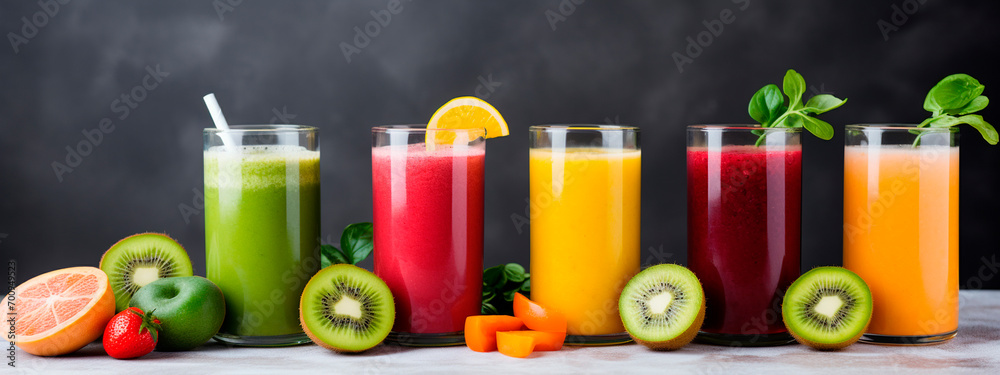 Fototapeta premium Design of fresh smoothies with fresh vegetables and fruits