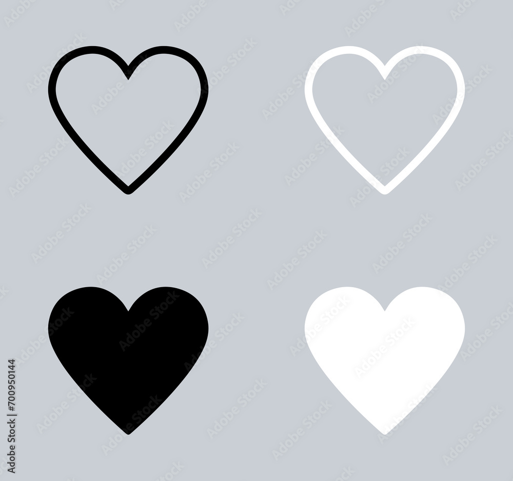 Set of Heart icon. Love icon sign symbol in trendy flat style. Heart vector icon illustration isolated on gray background