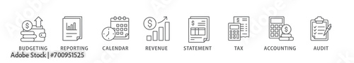 Fiscal year banner web icon vector illustration concept with icon of budgeting, reporting, calendar, revenue, statement, tax, accounting, audit