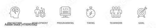 Hackathon banner web icon vector illustration concept for design sprint-like social coding event with icon of brainstorm, development, programming, timing, speed, teamwork, and goal