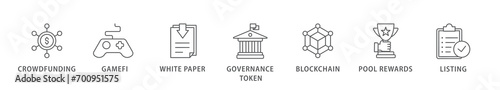 IGO banner web icon vector illustration concept of initial game offering with icon of crowdfunding, gamefi, white paper, governance token, blockchain, pool rewards and listing