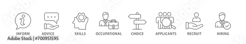 Job fair banner web icon vector illustration concept for employee recruitment and onboarding program with an icon of the information, advice, skills, occupational, applicants, recruit, and hiring