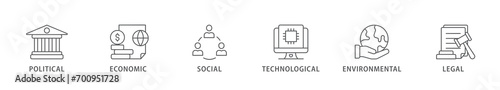 Pestel banner web icon vector illustration concept of political economic social technological environmental legal with icon of governance, finance, network, automation, ecology, law statement
