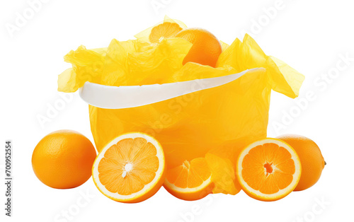 Exploring the Biodegradable Brilliance of the Isolated Citrus Burst Trash Bin Liner on a White or Clear Surface PNG Transparent Background. photo