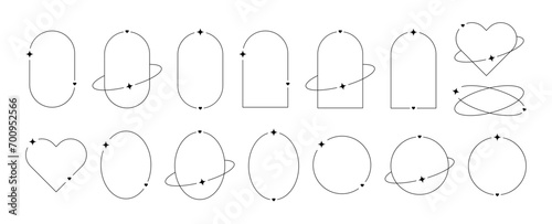 Aesthetic frames pack of y2k elements. Minimalistic linear templates for posters, posts and stories. Borders for social networks. Isolated vector illustration on white background.