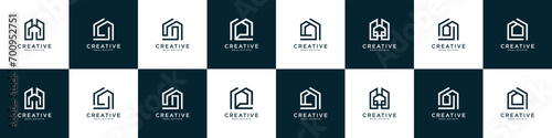 Collection of minimalist home icons. symbol of real estate home and house logo  isolated on white and black background