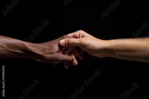 Two hands in a symbolic handshake against dark