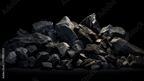 A pile of stones on a black background. Rocks piled up photo