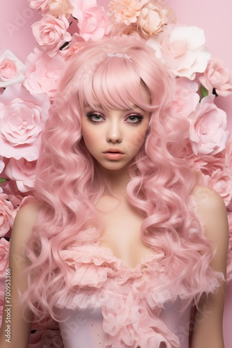 Woman in pink with floral fairy tale look