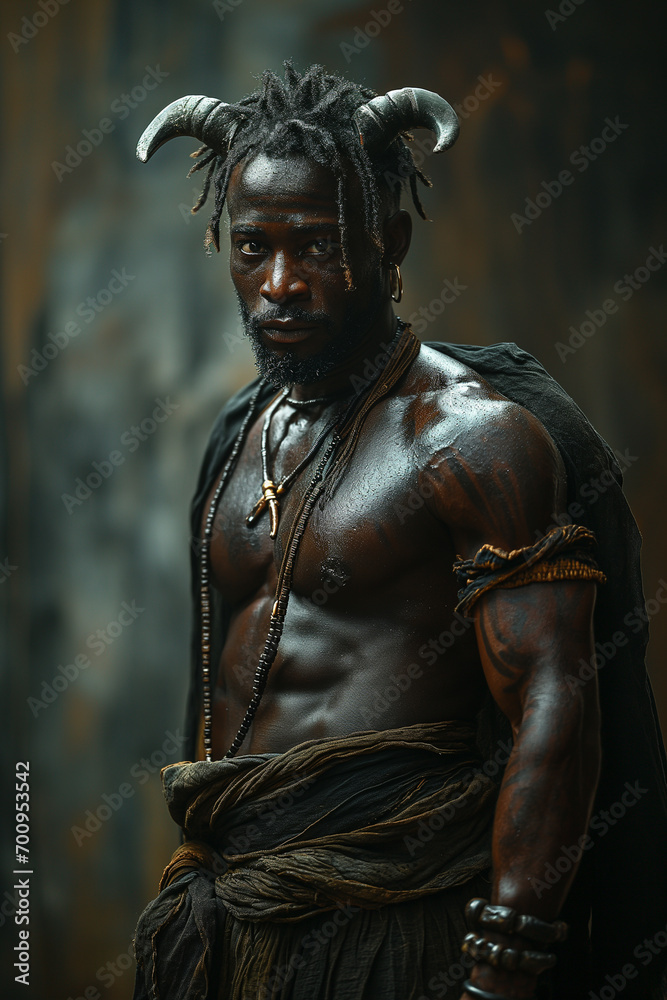 Infernal Allure: Young, Attractive, Muscular Black Man Flaunts Devilish Charisma