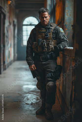 Guardian Valor: Portrait of Attractive, Muscular Policeman in Uniform