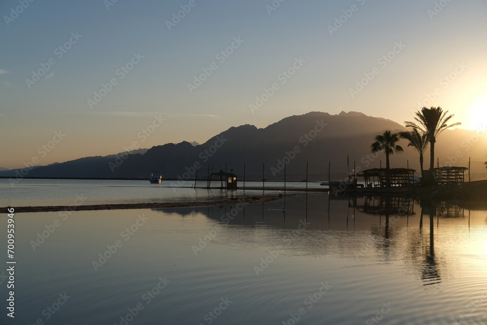 Sunset over the lagoon of Dahab in Egypt