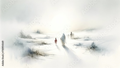 Return to Nazareth. Life of Christ. Watercolor Biblical Illustration