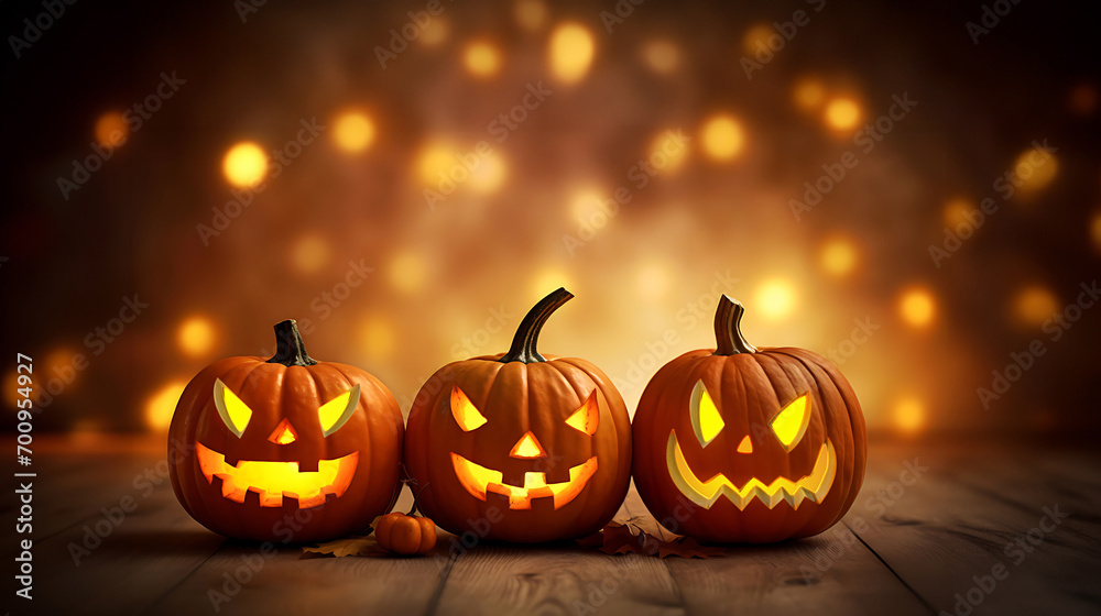 Scary horror background with halloween pumpkins jack o lantern, placed on wooden. Scary horror background with halloween pumpkins jack o lantern, placed on wooden.