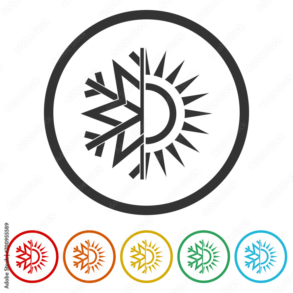 Hot and cold symbol. Set icons in color circle buttons
