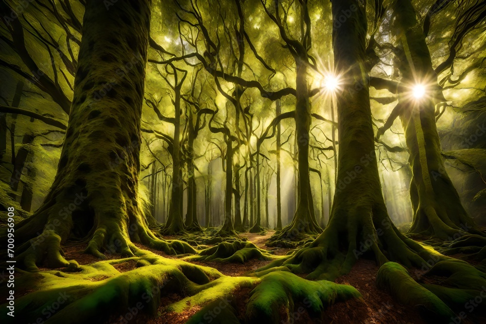 light in the forest generated by AI technology