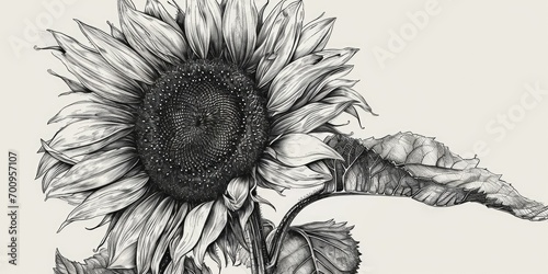 A black and white drawing of a sunflower. Suitable for various artistic projects