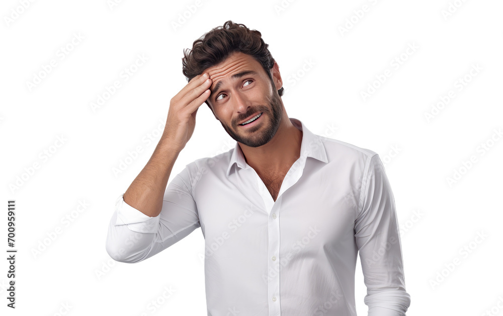 Capturing the Genuine Emotion of a Man in a Moment of Respite on White or PNG Transparent Background.