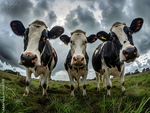 Curious Trio: Cows in the Field with Dramatic Skies © HNXS Digital Art