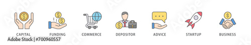 Angel investor banner web icon vector illustration concept of business angel, informal investor, investment founder with icon of capital, funding, commerce, depositor, advice, startup and business