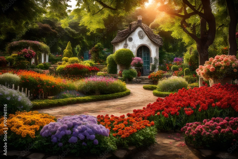 garden with flowers generated by AI technology
