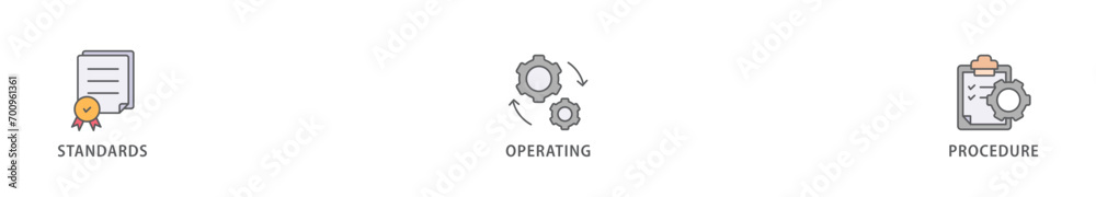 SOP banner web icon vector illustration concept for the standard operating procedure with an icon of instruction, quality, manual, process, operation, sequence, workflow, iteration, and puzzle SOP banner web icon vector illustration concept for the standard operating procedure with an icon of instruction, quality, manual, process, operation, sequence, workflow, iteration, and puzzle