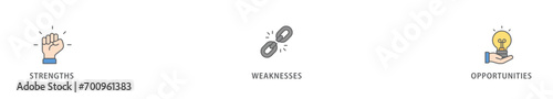 SWOT banner web icon vector illustration concept for strengths, weaknesses, threats, and opportunities analysis with an icon of value, goal, break chain, low battery, growth, check, minus, and crisis