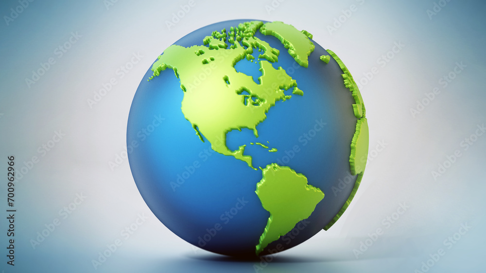 Blue and green colored globe isolated on gray. 3D illustration