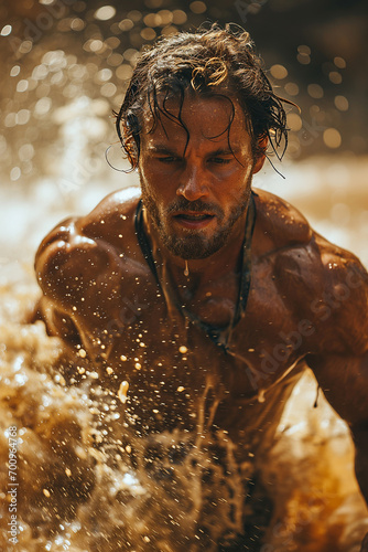 Aquatic Serenity  Portrait of Attractive  Muscular Man Enjoying Submerged Freedom