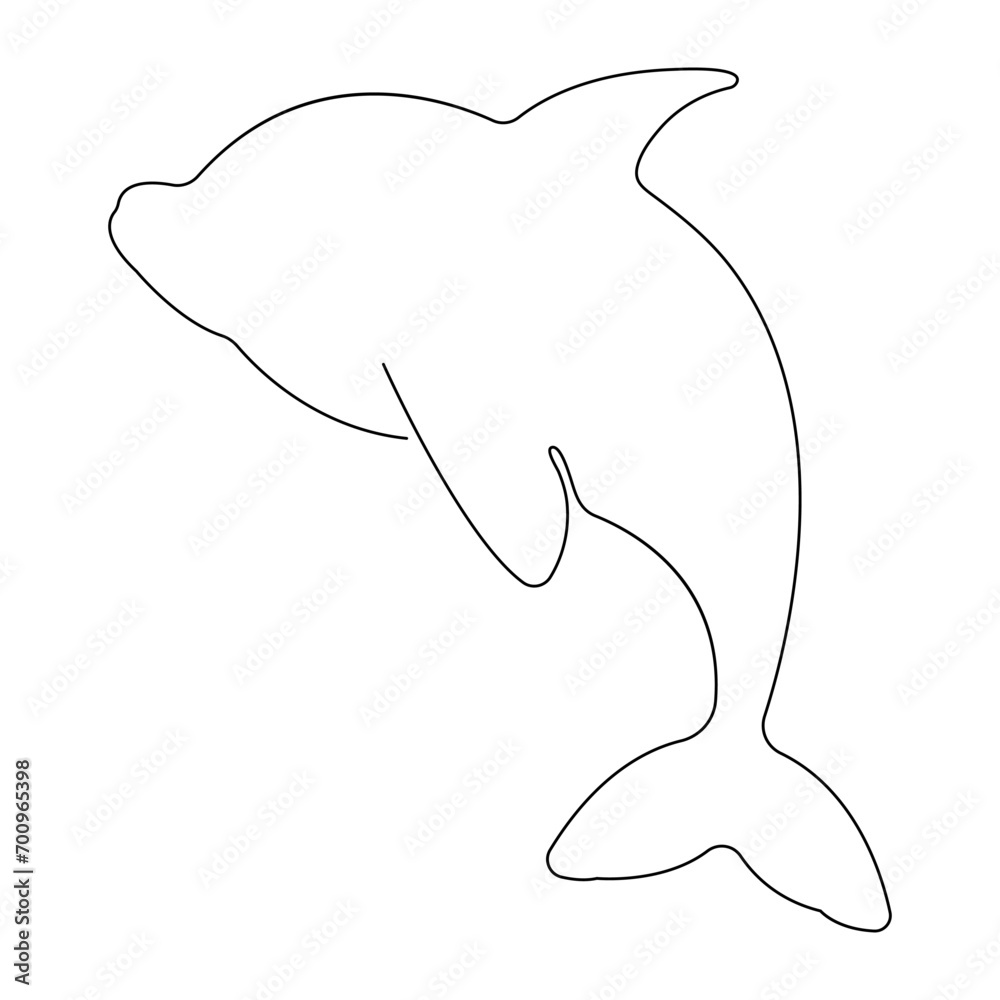 Continuous single-line art of dolphin. Cute dolphin one line drawing vector and illustration. Dolphin outline. Continuous single-line art of dolphin. Cute dolphin one line drawing vector and illustration. Dolphin outline.