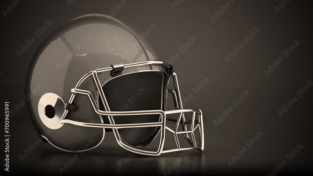 Red football helmet isolated on black background. 3D illustration Red football helmet isolated on black background. 3D illustration