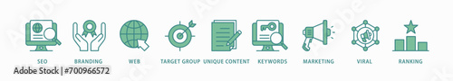 Content is king banner web icon vector illustration concept with icon of seo, branding, web, target group, unique content, keywords, marketing, viral and ranking