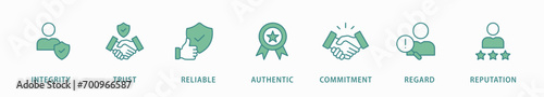 Credibility banner web icon vector illustration concept with icon of integrity, trust, reliable, authentic, commitment, regard, and reputation