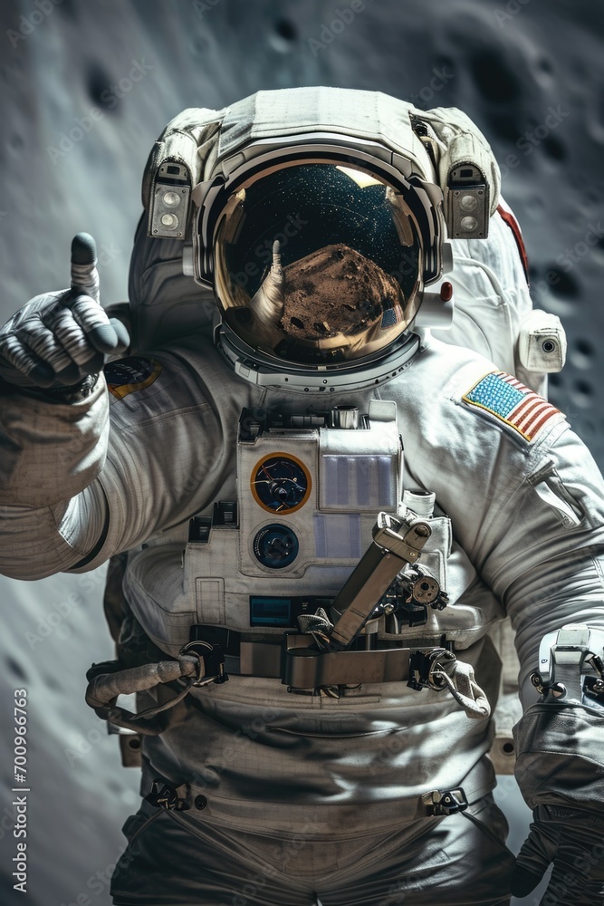 Astronaut giving a thumbs up while wearing a spacesuit. Perfect for space exploration themes and positive messages Astronaut giving a thumbs up while wearing a spacesuit. Perfect for space exploration themes and positive messages