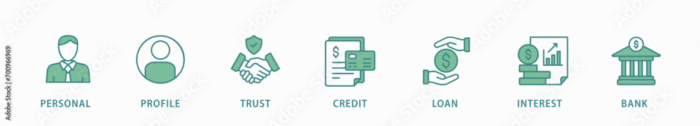 Microcredit banner web icon vector illustration concept with icon of personal, profile, trust, credit, loan, interest and bank Microcredit banner web icon vector illustration concept with icon of personal, profile, trust, credit, loan, interest and bank