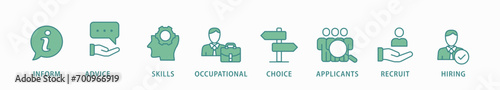 Job fair banner web icon vector illustration concept for employee recruitment and onboarding program with an icon of the information, advice, skills, occupational, applicants, recruit, and hiring