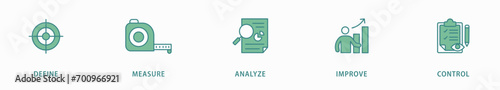 Lean six sigma banner web icon vector illustration concept for process improvement with icon of define, measure, analyze, improve, and control