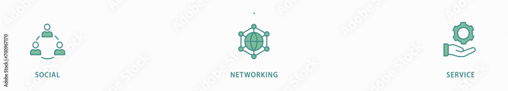 SNS banner web icon vector illustration concept of social networking service with icon of communication, chat, community, internet, and user SNS banner web icon vector illustration concept of social networking service with icon of communication, chat, community, internet, and user