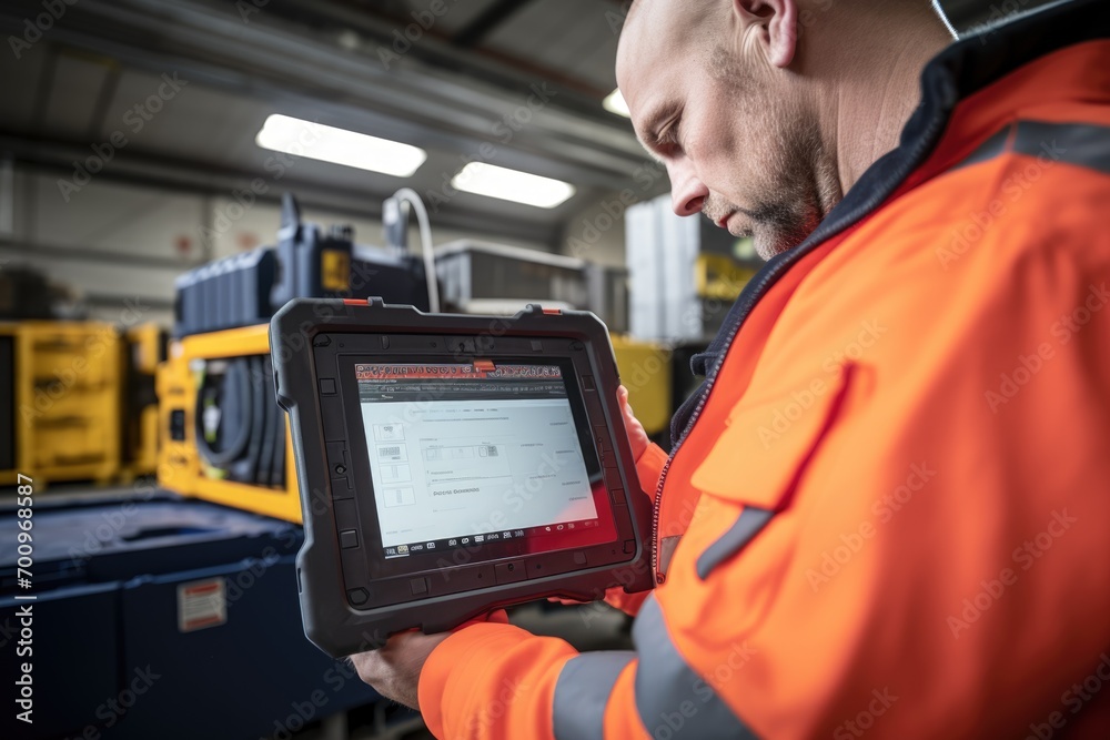 engineering man with tablet for repair, maintenance and technical inspection. Industrial, electrician and male worker in digital technology engineering man with tablet for repair, maintenance and technical inspection. Industrial, electrician and male worker in digital technology