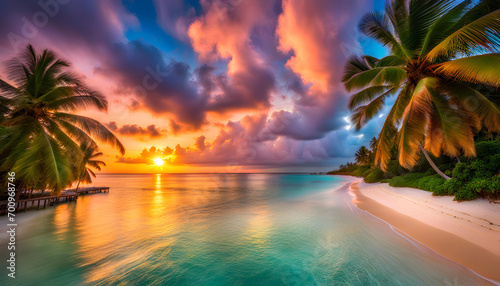 beautiful beach with coconut trees