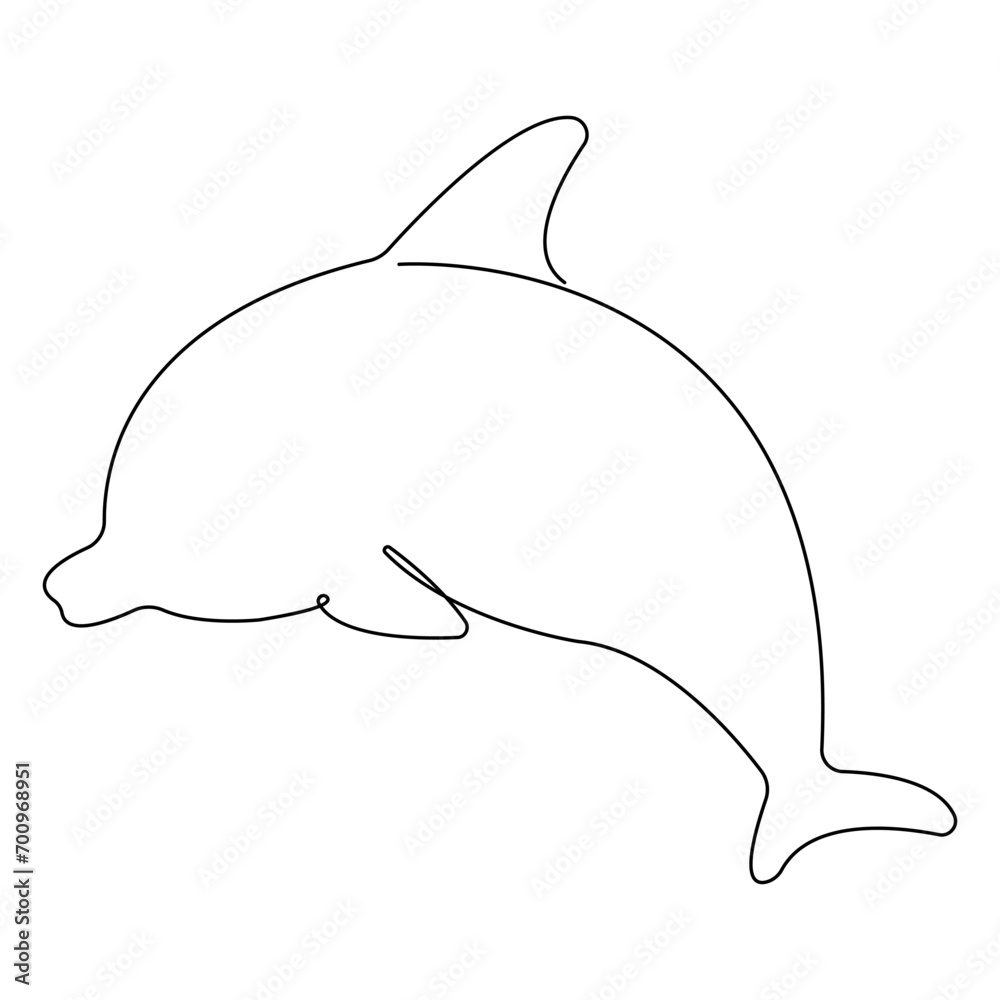 Continuous single-line art of dolphin. Cute dolphin one line drawing vector and illustration. Dolphin outline. Continuous single-line art of dolphin. Cute dolphin one line drawing vector and illustration. Dolphin outline.