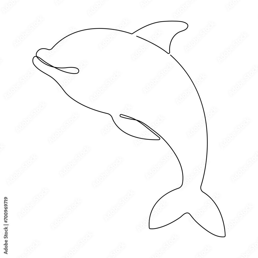 Continuous single-line art of dolphin. Cute dolphin one line drawing vector and illustration. Dolphin outline. Continuous single-line art of dolphin. Cute dolphin one line drawing vector and illustration. Dolphin outline.