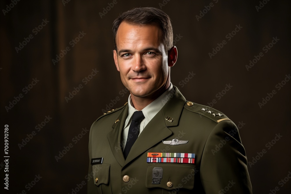 Handsome man dressed in American military uniform. Studio shot. Handsome man dressed in American military uniform. Studio shot.
