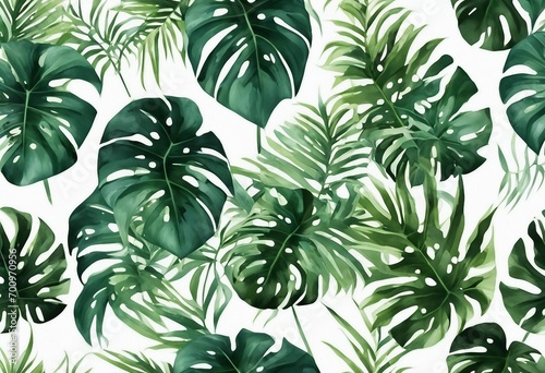 Exotic plants palm leaves monstera on an isolated white background watercolor vector illustration © ArtisticLens