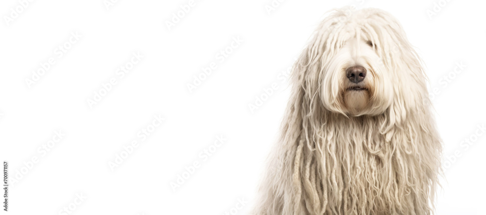 Komondor Hungarian Shepherd purebred beautiful breed of dog, background nature