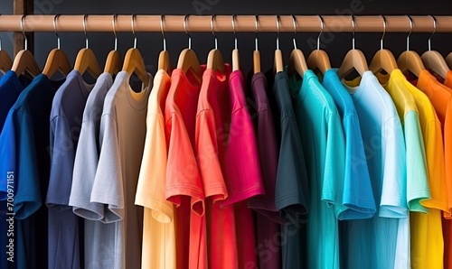 A Rainbow of Vibrant Shirts Hanging on a Stylish Clothing Rack