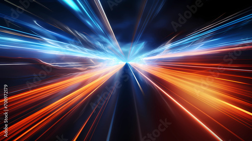 blue and white high seed, fibre optics, cable, data transfer, light speed, modern light arc, abstract background © Joshua