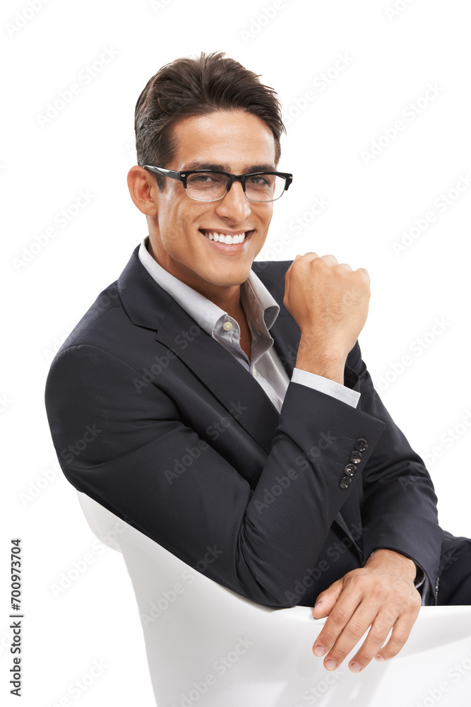 Businessman, manager and happy for portrait, confident and professional on white background. Consultant, young and suit for career, financial clerk and man for startup, mockup space and corporate Businessman, manager and happy for portrait, confident and professional on white background. Consultant, young and suit for career, financial clerk and man for startup, mockup space and corporate