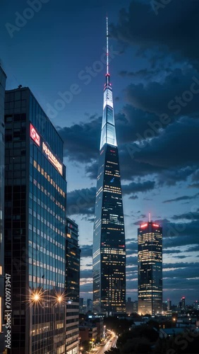 Sunset city skyline landscape